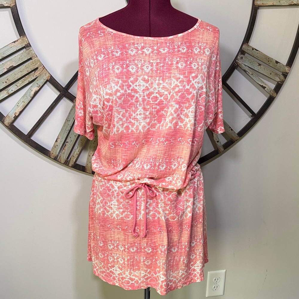 Margaritaville Coral Printed Drawstring Tunic Dress